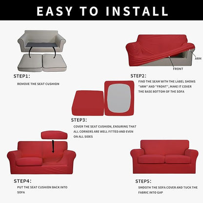 Easy-Going 100% Dual Waterproof Loveseat Cover Stretch Soft Couch Cover for Dogs, Sofa Slipcover for 2 Separate Cushion Couch Leakproof Furniture Protector for Kids, Pets Christmas Red