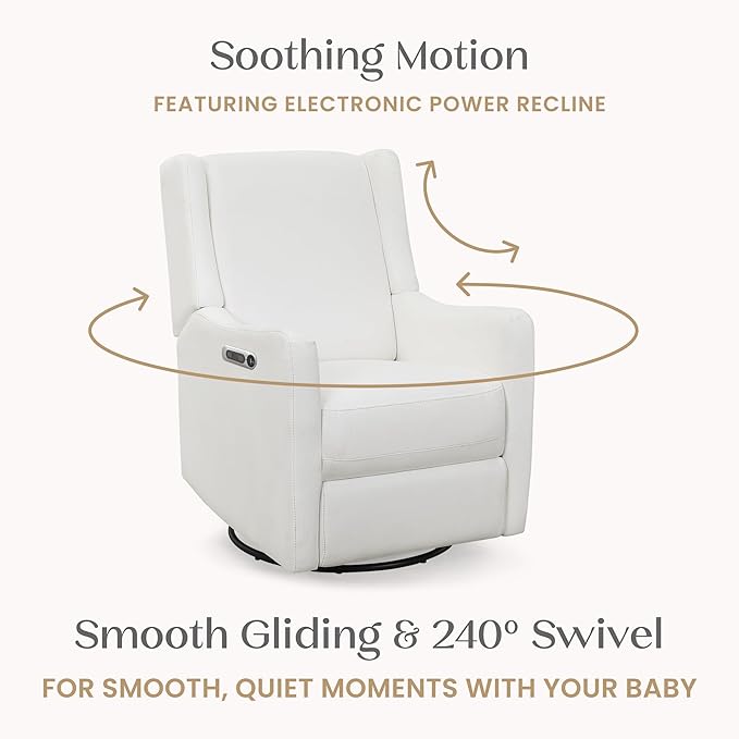 Delta Children Mercer Electronic Power Recliner and Swivel Glider with USB and Type-C Ports in LiveSmart Performance Fabric - Water Repellent & Stain Resistant, Pearl