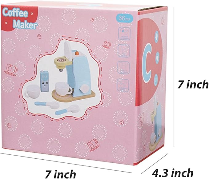 Wooden Coffee Maker Set Play Kitchen Accessories, Encourages Imaginative Playset Pretend Play Game for 3 4 5 6 7 Years Old Boys Girls, Early Education Coffee Machine for Kids Birthday Gift, 7 Pieces