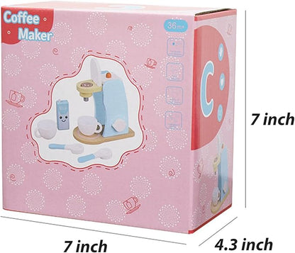 Wooden Coffee Maker Set Play Kitchen Accessories, Encourages Imaginative Playset Pretend Play Game for 3 4 5 6 7 Years Old Boys Girls, Early Education Coffee Machine for Kids Birthday Gift, 7 Pieces