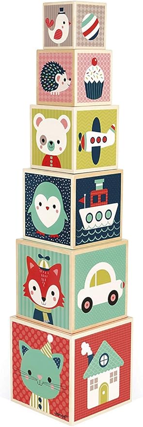 Janod Baby Forest 6-Block Stacking Pyramid - Ages 12 Months+ - J08016