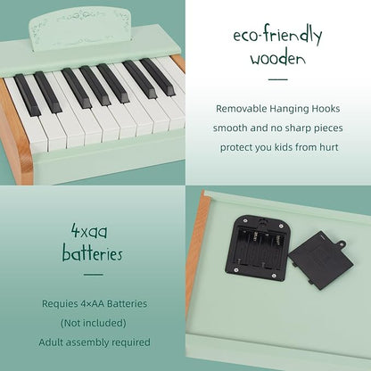 Toy Piano Wooden Piano Keyboard for Toddlers, 18 Keys Digital Piano for Kids, Music Educational Instrument Toy, Wood Piano for 3+ Girls and Boys