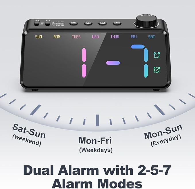 ANJANK Digital FM Radio Alarm Clock for Bedroom, 6.5'' Large Colorful Display for Kids Teens, Weekday/Weekend Dual Alarm, 0-100% Dimmable Brightness, Small Desk Clock with USB Charging Port