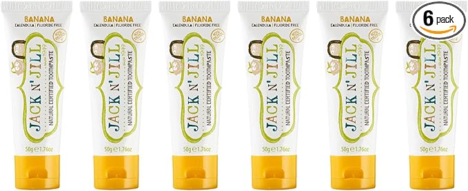 Jack N' Jill Natural Toddler Toothpaste for Baby, Kids and Infants 6 Months & Up, Fluoride Free Training Toothpaste for Toddlers 1-3 (1.76 Fl Oz (Pack of 6), Banana)