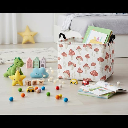 HIYAGON Rectangular Kids Basket Baby Girl Basket Fabric Storage Bin Organizer Box Room Decor(Mushroom)