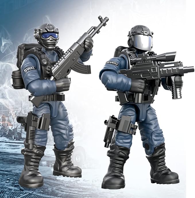 8 PCS Building Block City Policeman Action Mini-Figures with Multiple Military Weapons Accessories SWAT Model Equipment Assembly Building Toys Party Favors Gift for Boys