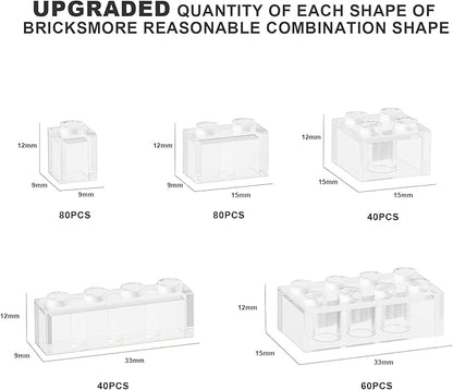 300 Pcs Classic Building Bricks, Fully Transparent Bulk Bricks,Compatible with Major Brands Parts and Pieces, Creative Building Block Toys for Boys Girls Ages 6 7 8 9 10 Year Old