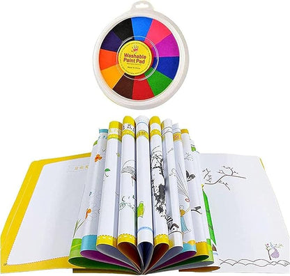 Funny Finger Painting Kit and Book, 12 Color Washable Finger Drawing with Finger Paint Pad, Easy Clean and Non Paint Toys for Baby, Baby Finger Painting Kit Toys