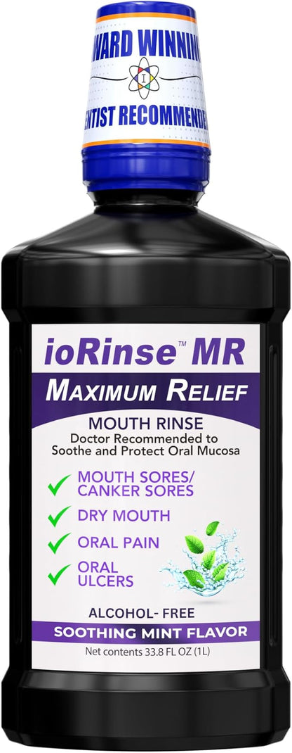 ioRinse MR: The Most Dentist & Oncologist-Recommended Oral Ulcer Rinse of its Kind. Maximum Relief of Oral Mucositis, Mouth Sores, Dry Mouth, Canker Sores, Mouth Irritation & Cancer patients, Mint 1 L