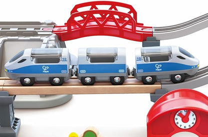 Hape City Railway and Train Bucket Set Toy with Hoisting Magnetic Crane for Trains, Trucks, and Cargo for Kids Ages 3 and Up, Multicolor