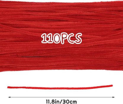 110 Pieces Christmas Pipe Cleaners, Red Craft Pipe Cleaners, Pipe Cleaners Chenille Stem, Pipe Cleaners Bulk, Art Pipe Cleaners for Creative Home Decoration Supplies Arts and Crafts Project