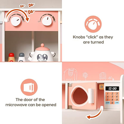 CUTE STONE Wooden Play Kitchen for Kids, Toddler Kitchen Playset with Coffee Machine, Cookware Accessories, Play Sink, Toy Kitchen Set for Boys Girls