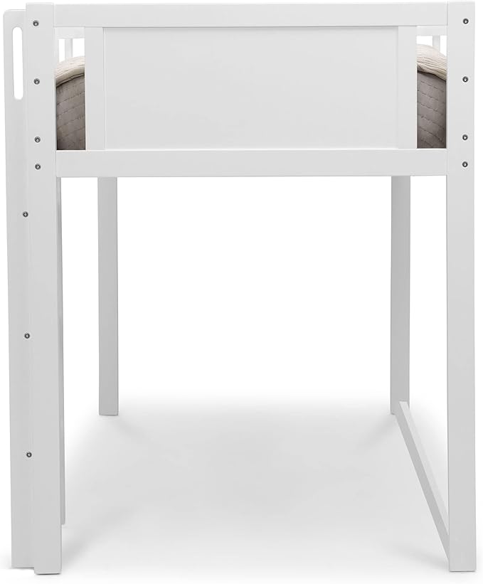 Delta Children Twin Loft Bed with Guardrail and Ladder + Tent [Bundle], White/Chevron