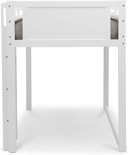 Delta Children Twin Loft Bed with Guardrail and Ladder + Tent [Bundle], White/Chevron