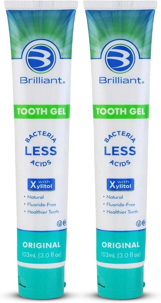 Brilliant Toothpaste Gel by Spry, With Xylitol, Fluoride Free, Mint Free, Safe If Swallowed, Natural, Original, 3 oz, 2pk