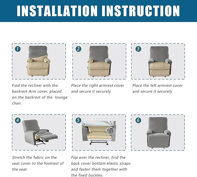 Recliner Cover Stretch Soft Couch Cover for Dogs, Sofa Slipcover for Recliner Couch Leakproof Furniture Protector for Kids, Pets (Khaki)