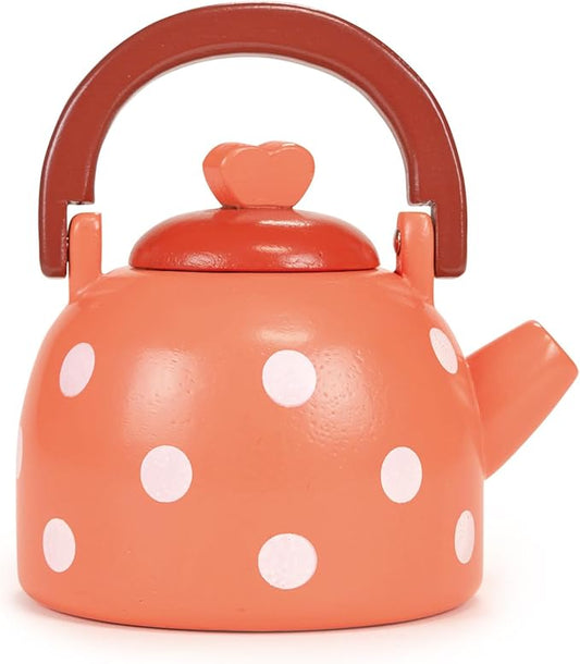 Mentari Toys - Dotty Kettle - Polka Dot Wooden Pretend Play Kitchen Accessory with Removeable Lid - Imaginative Teatime Fun for Toddlers - Encourage Role Play and Develop Social Skills - Age 3+
