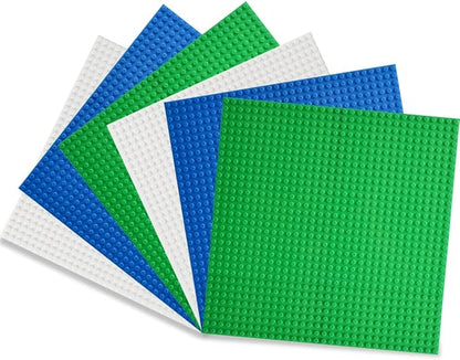 Lekebaby Classic Baseplates Building Base Plates 100% Compatible with Major Brands Baseplates 10" x 10", Pack of 6, Green Blue and White