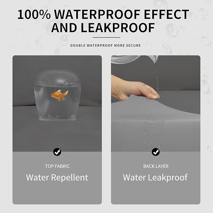 Easy-Going 100% Dual Waterproof Stretch Soft Couch Cover for Dogs, Sofa Slipcover for 3 Separate Cushion Couch Leakproof Furniture Protector for Kids, Pets Gray