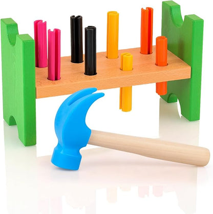 Fowecelt Wooden Hammer Toys Simulation Hammers Maintenance Tools Educational Toys for Kids Birthday Party Games Supplies (Blue)