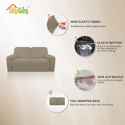 Easy-Going Oversized 6 Pieces Microfiber Stretch Sectional Recliner Loveseat Sofa Slipcover Soft Fitted Fleece 2 Seats Couch Cover Washable Furniture Protector with Elasticity for Kids Pet Natural