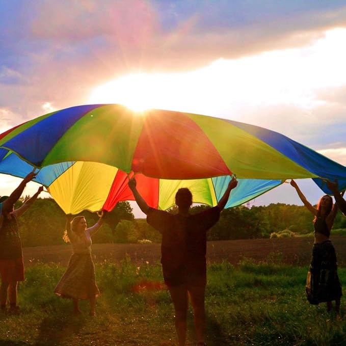 Sonyabecca Parachute, Play Parachute 24ft with 16 Handles for Kids Cooperation Group Play