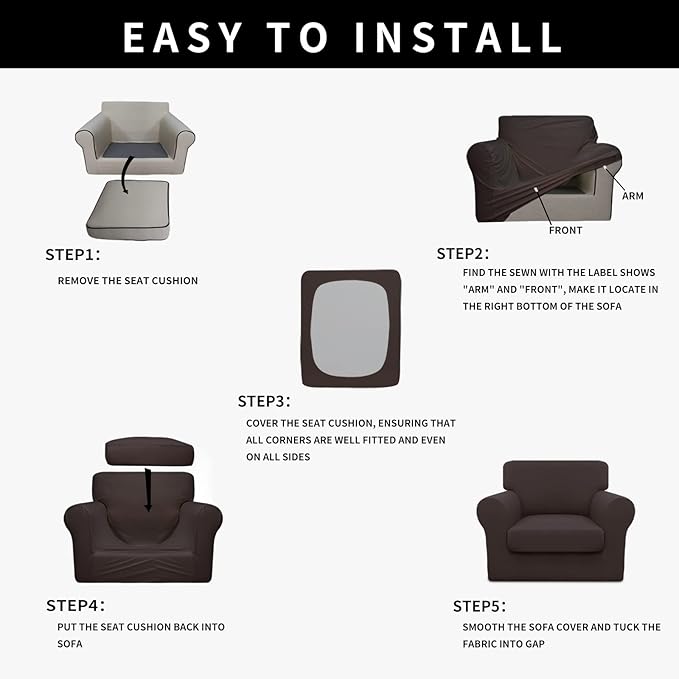 Easy-Going 100% Dual Waterproof Chair Cover Stretch Soft Couch Cover for Dogs, Sofa Slipcover for 1 Separate Cushion Couch Leakproof Furniture Protector for Kids, Pets Chocolate