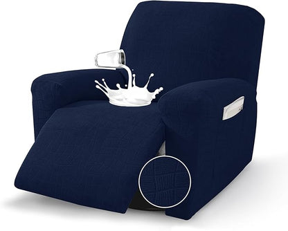 MAXIJIN Waterproof Recliner Covers for Large Recliner 3 Pieces Oversized Recliner Chair Covers, Washable Lazy Boy Reclining Slipcovers with Pockets for Pet, Kids (XL Recliner, Navy Blue)