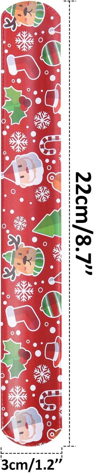 48PCS Christmas Slap Bracelets Slap Xmas Snap Bracelet Party Favors Toys Slap Bands Assorted Christmas Theme Pattern for Christmas Party Favors