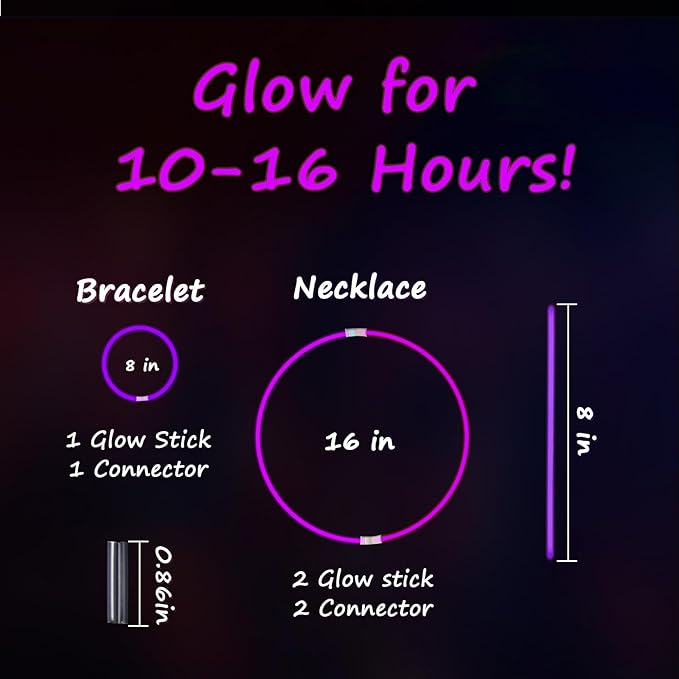 75 Glow Sticks Bracelets and Necklaces, 8'' Glowsticks Bulk Pack Bright Glow in the Dark Party Supplies for Kids (Purple)
