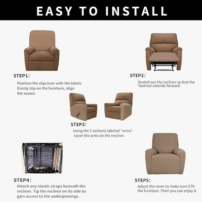 Easy-Going 100% Dual Waterproof Recliner Cover Stretch Soft Couch Cover for Dogs, Sofa Slipcover for Recliner Couch Leakproof Furniture Protector for Kids, Pets Camel