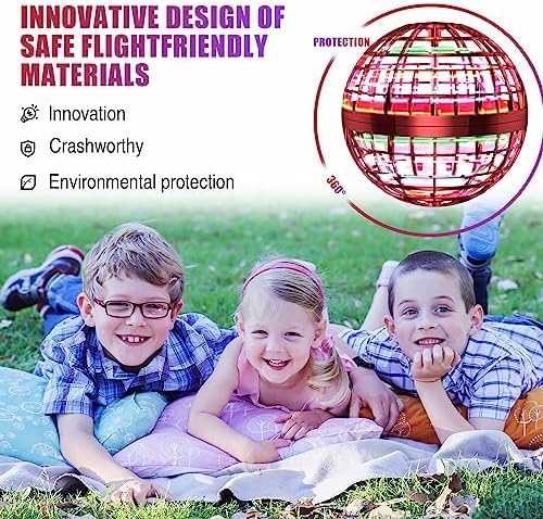 2025 Flying Orb Ball Toy, Galaxy Boomerang Hover Ball Led Lights Mini Drone Globe Hand Controlled Flying Ball Toys Cool Toys Gift for 6 7 8 9 10+ Year Old Boys Girls Teens Outdoor Toys (Red)