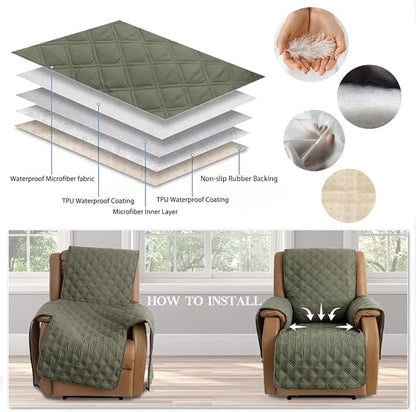 TOMORO Non-Slip Quilted Recliner Cover, 100% Waterproof Recliner Chair Slipcover Furniture Protector with Pockets, Washable Couch Cover with Elastic Straps for Kids and Pets，23 Inch