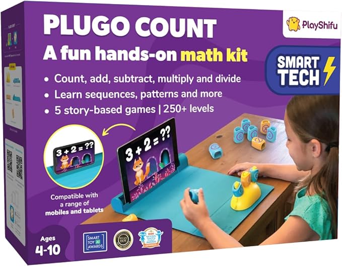 PlayShifu STEM Toy Math Game - Plugo Count (Kit + App with 5 Interactive Math Games) Educational Toy for 4 5 6 7 8 Year Old Birthday Gifts | Story-Based Learning for Kids (Works with tabs/mobiles)