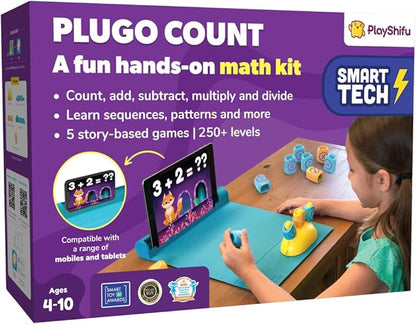 PlayShifu STEM Toy Math Game - Plugo Count (Kit + App with 5 Interactive Math Games) Educational Toy for 4 5 6 7 8 Year Old Birthday Gifts | Story-Based Learning for Kids (Works with tabs/mobiles)