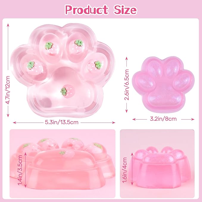 2PCS Large Cat Taba Squishy Paw,5.3"&3.2" Squishy Toys Strawberry Pink Cute Soft,Taba Squishy Pack Squeeze Toys Sensory Stress Relief,Fidget Squishies for Adults Kids Party Favors