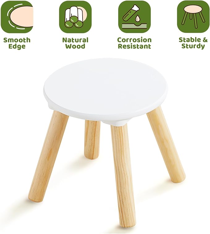 Beright Wooden Step Stool for Kids, 9 Inch Round Kids Chair fit with Sensory Table, Sturdy Sitting Stool with Assembled Four-Legged for Children Toddler, 1 Pack