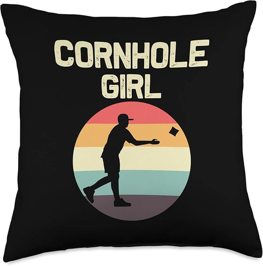 Cornhole Gift Cornhole Player Accessories & Stuff Funny Cornhole Designs for Girls Kids Bean Bag Toss Players Throw Pillow, 18x18, Multicolor