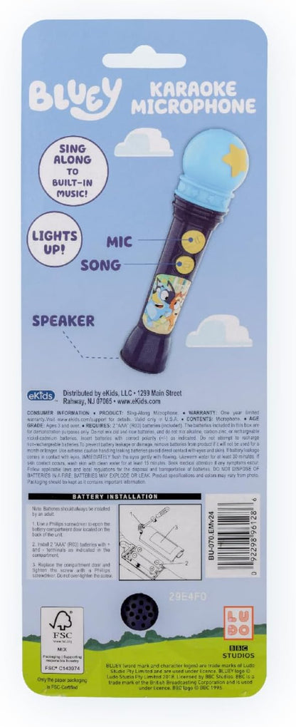 eKids Bluey Microphone Toy for Toddlers, Includes Built-in Music and Lights, Designed for Fans of Bluey Toys