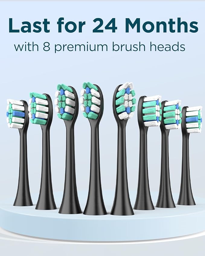 Rtauys M5 Sonic Electric Toothbrush for Adults and Kids - Rechargeable Electric Toothbrush with Electric Toothbrush Cover, 8 Brush Heads & Travel Case, 120 Days Battery Life - BlackSilver