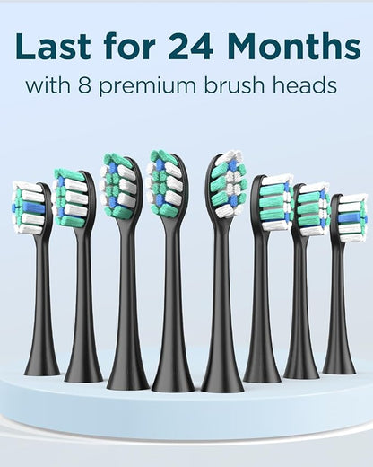 Rtauys M5 Sonic Electric Toothbrush for Adults and Kids - Rechargeable Electric Toothbrush with Electric Toothbrush Cover, 8 Brush Heads & Travel Case, 120 Days Battery Life - BlackSilver