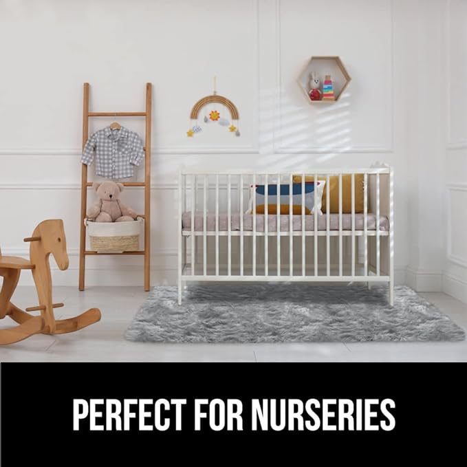 Gorilla Grip Fluffy Faux Fur Sheep Rug, Machine Washable Soft Furry Area Rugs, Rubber Backing, Plush Floor Carpets for Baby Nursery, Bedroom, Living Room Shag Carpet, Luxury Home Decor, 3x5, Gray