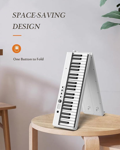 Portable Piano Keyboard, Semi-Weighted Folding Digital Piano 88 Key, Full Size, Wood Grain, Electric Piano Keyboard w/MIDI Bluetooth, Suitable for Adult, Toddler
