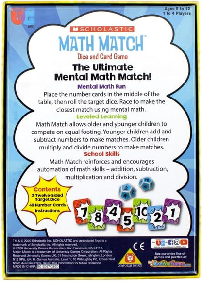 University Games, Scholastic Math Match Travel Dice Game, Mathematics Reinforcement Game for Kids, for 2 or More Players Ages 5 and Up