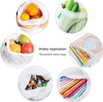 16 Pcs Mesh Small Toy Bags for Storage, 3 Sizes Reusable Mesh Drawstring Produce Bags Puzzle Bag for Kids Storage Playroom Organization, Fruits, Vegetable