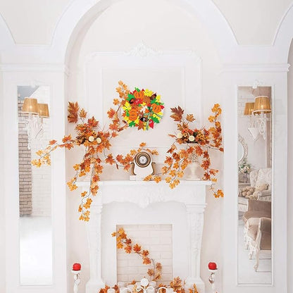 Supla 12 Kits 3D Pumpkin Fall Leaf Wreath Craft Kit DIY Thanksgiving Wreath with Maple Leaves Acorns Bows Wiggle Eyes for Kids Crafts Fall Thanksgiving Halloween Seasonal Decoration