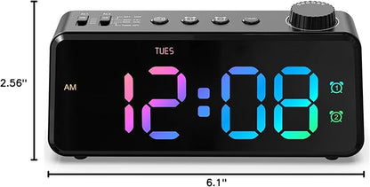 ANJANK Digital FM Radio Alarm Clock for Bedroom, 6.5'' Large Colorful Display for Kids Teens, Weekday/Weekend Dual Alarm, 0-100% Dimmable Brightness, Small Desk Clock with USB Charging Port