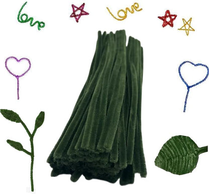 Cldamecy 100 pcs Moss Green Pipe Cleaners with 20 pcs Googly Eyes,Chenille Stems for Craft Project,Craft Pipe Cleaners for DIY Projects,Arts and Holiday Decoration
