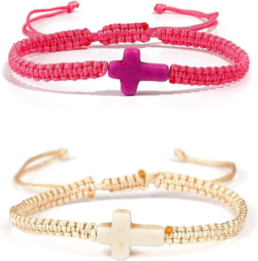 Adjustable Handmade Cross Braided Rope Bracelet for Christian Colorful Matching Couple Charm Jewelry Inspirational Religious Woven Bracelet Birthday Easter Thanksgiving Christmas Gifts