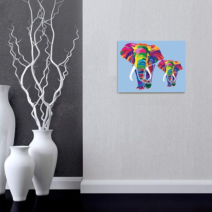Elftoyer Paint by Numbers for Kids & Adults & Beginner, DIY Canvas Painting Gift Kits for Home Decoration - Colorful Elephants 16 x 20 inch (Without Framed)